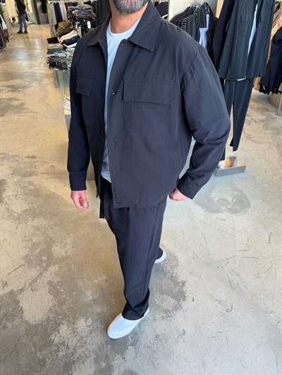 Siyah Gabardin Üst Cepli Takım -2512
