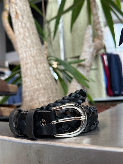 Siyah Hakiki Deri Hasır Kemer