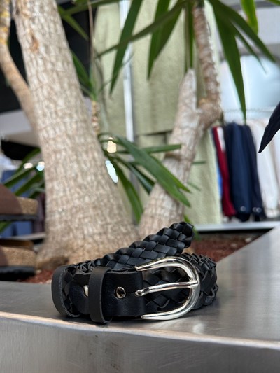 Siyah Hakiki Deri Hasır Kemer