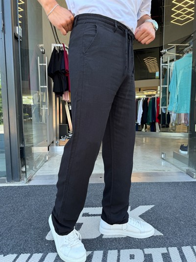 Siyah İpli Keten Pantolon WE5071