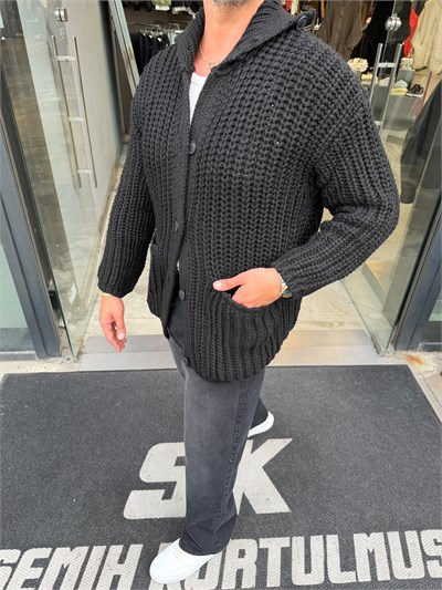Siyah Kalın Örgü Oversize Hırka G1449