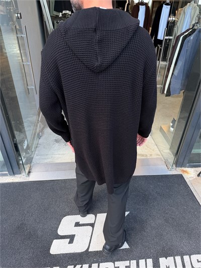 Siyah Kapişonlu Panço Hırka SN7301