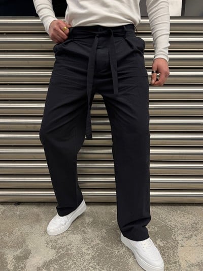 Siyah Kuşaklı Model Kumaş Pantolon -2512-261063