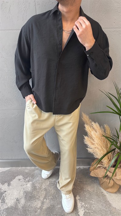 Siyah Modal Kumaş Gömlek -R7076