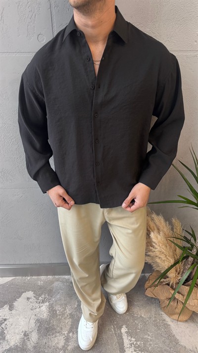 Siyah Modal Kumaş Gömlek -R7076