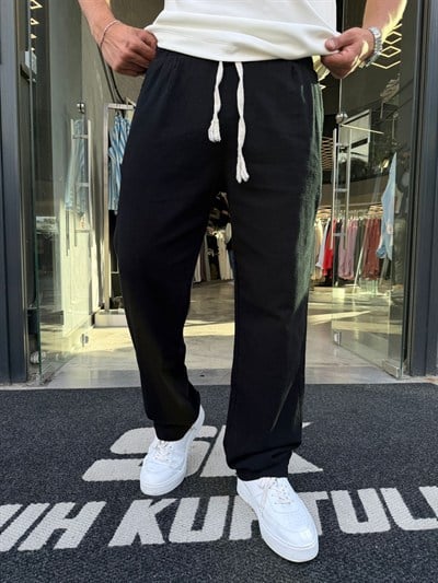 Siyah NGR Keten Pantolon