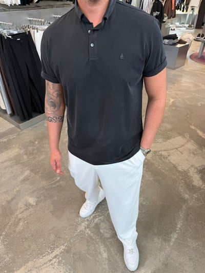 Siyah NWP Liosell Kumaş Yakalı T-Shirt
