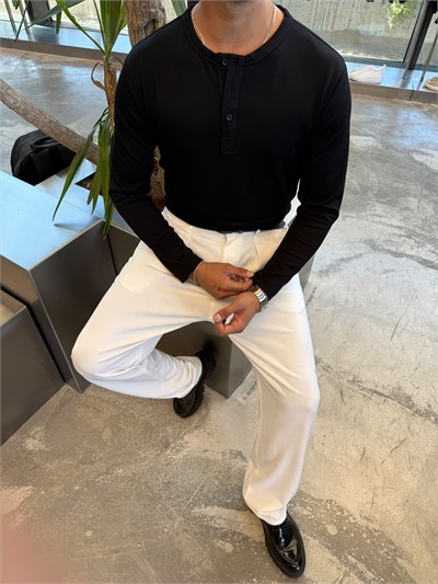Siyah Oysho Kumaş Düğmeli Henley