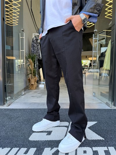 Siyah Paça Fermuarlı Gabardin PNT -W5025
