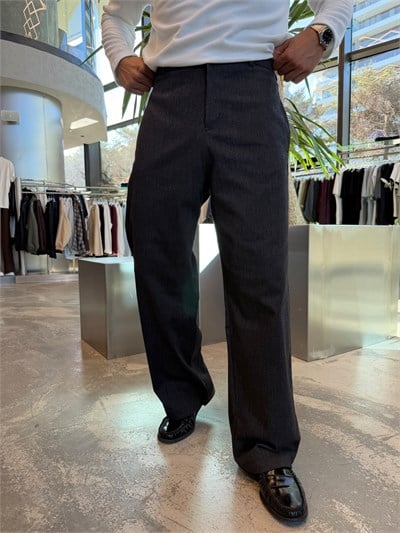 Siyah Pamuk Yün Baggy Pantolon KN11