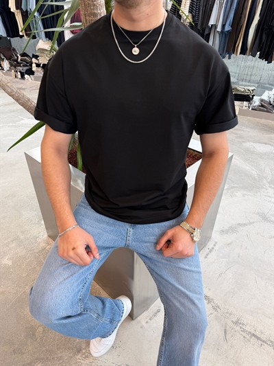 Siyah Pamuklu Oversize T-Shirt -ES61-73