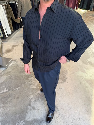 Siyah Pile Çizgili Gömlek RT7078