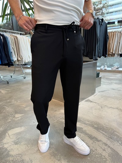 Siyah Regular Kalıp Petek Örme Pantolon NWP16003