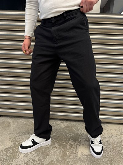 Siyah Regular Keten Pantolon -W5077