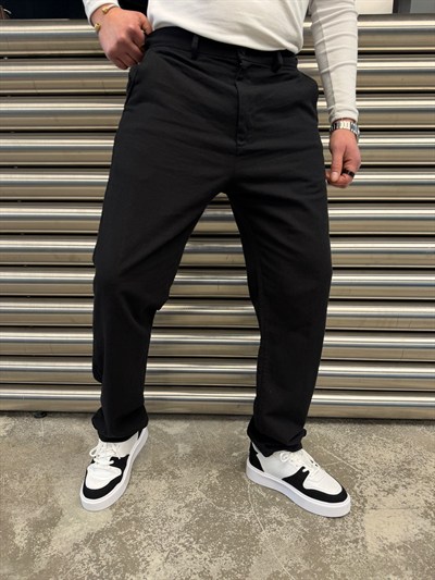 Siyah Regular Keten Pantolon -W5077