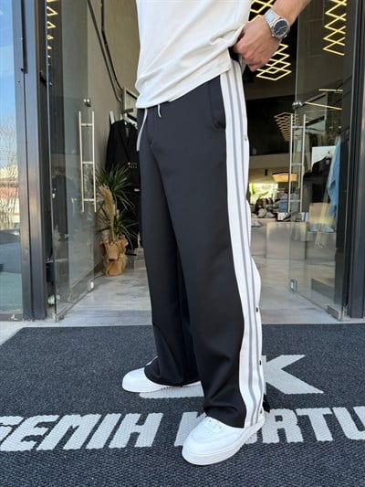 Siyah Scuba Kumaş Yan Çizgili Eşofman