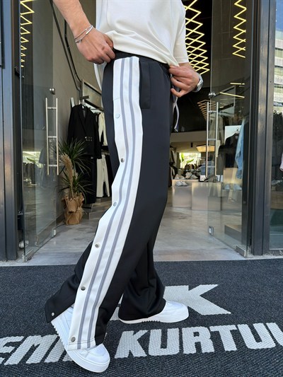 Siyah Scuba Kumaş Yan Çizgili Eşofman