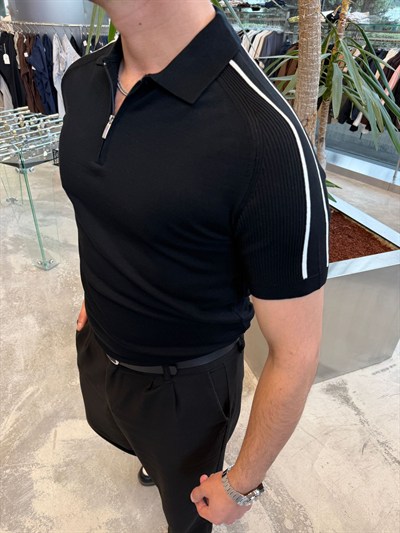 Siyah SPF Omuz Ribanalı T-Shirt -17443
