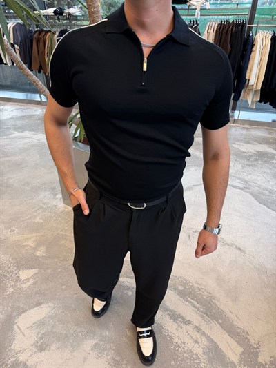 Siyah SPF Omuz Ribanalı T-Shirt -17443