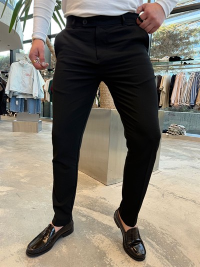 Siyah Tek Düğme Kumaş Pantolon -SPF4007