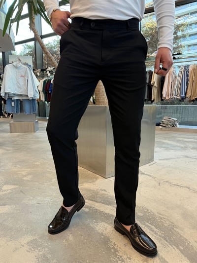 Siyah Tek Düğme Kumaş Pantolon -SPF4007