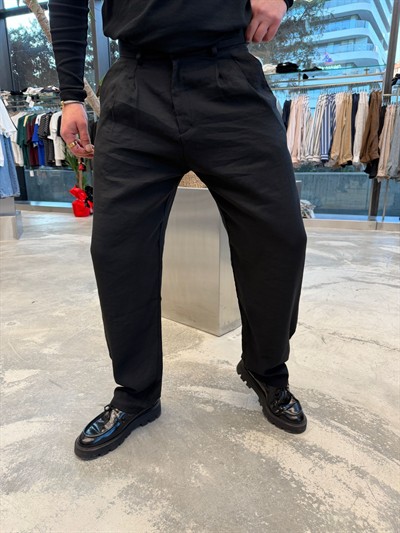 Siyah Tensel Kumaş Baggy Pantolon -W5039