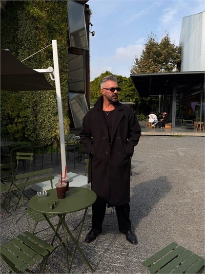 Siyah Uzun Kaşe Kaban ASF012