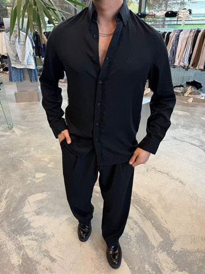 Siyah Vual Kumaş Gömlek -G5792