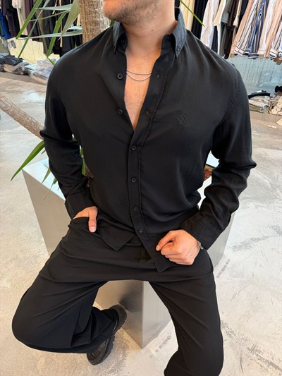 Siyah Vual Kumaş Gömlek -G5792