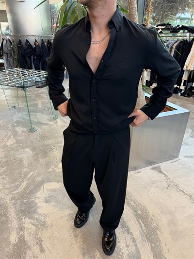 Siyah Vual Kumaş Gömlek -G5792