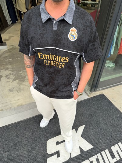 Siyah Yıkamalı Forma T-Shirt