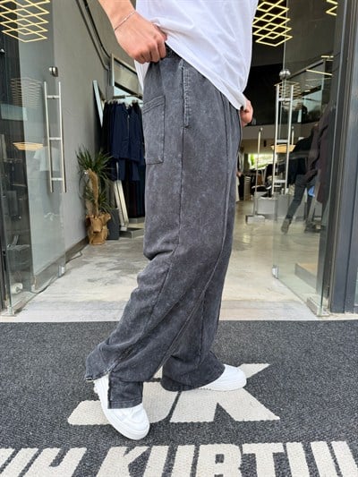 Siyah Yıkamalı Paça Fermuarlı Baggy Eşofman BRR40-203-1