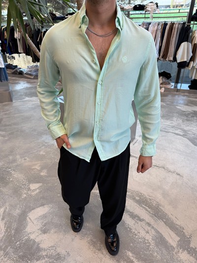 Su Yeşili Vual Kumaş Gömlek -G5792