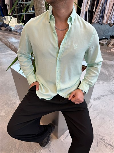 Su Yeşili Vual Kumaş Gömlek -G5792