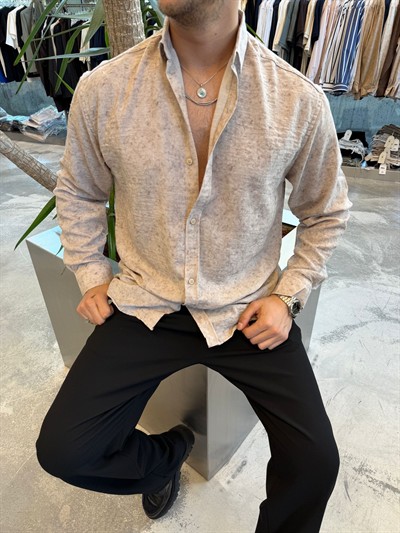 Sütlü Kahve Yıkamalı Keten Gömlek E40-71