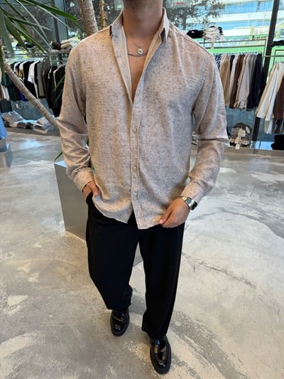 Sütlü Kahve Yıkamalı Keten Gömlek E40-71