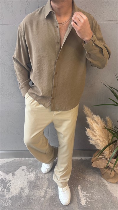 Kahverengi Modal Kumaş Gömlek -R7076