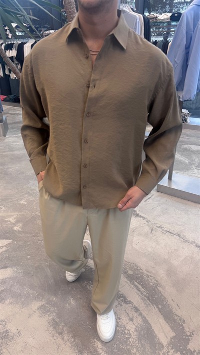 Kahverengi Modal Kumaş Gömlek -R7076