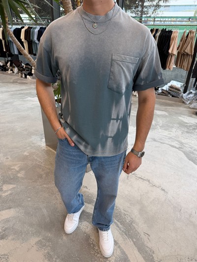 Taş Yıkamalı Cepli T-Shirt -E7165