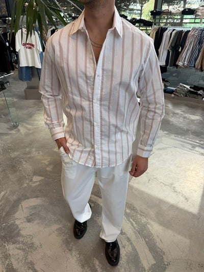 Toz Pembe Beyaz Çizgili Gömlek E40-29