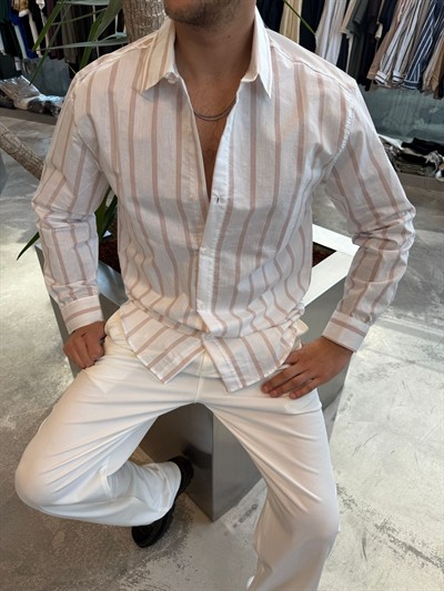 Toz Pembe Beyaz Çizgili Gömlek E40-29