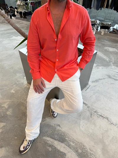 Turuncu Fresh Keten Gömlek