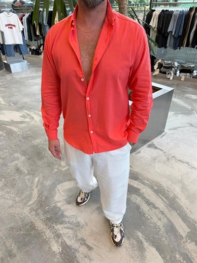 Turuncu Fresh Keten Gömlek