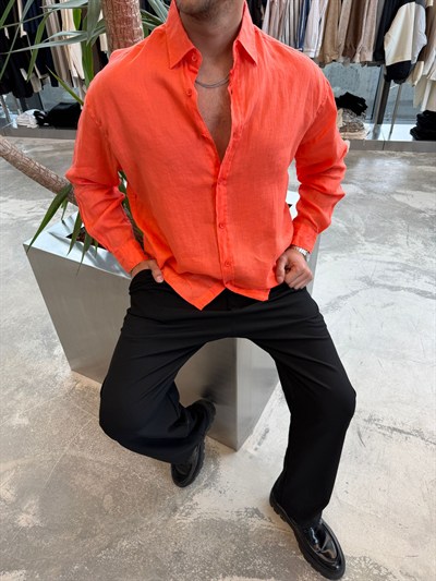 Turuncu GG Ham Keten Gömlek -G5706