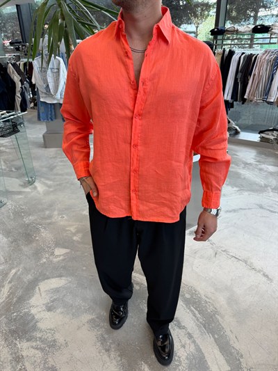 Turuncu GG Ham Keten Gömlek -G5706