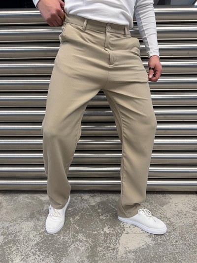 W Bej Ottoman Kumaş Bel Lastik Pantolon -5073