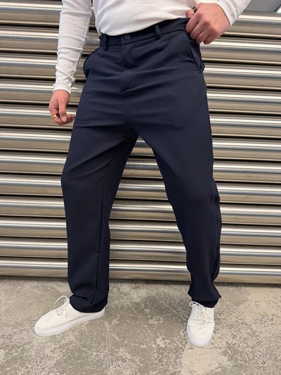 W Lacivert Ottoman Kumaş Bel Lastik Pantolon -5073