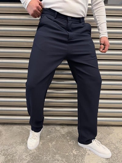 W Lacivert Ottoman Kumaş Bel Lastik Pantolon -5073