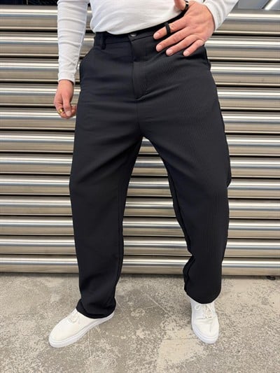 W Siyah Ottoman Kumaş Bel Lastik Pantolon -5073