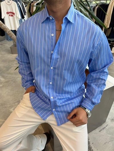 WLM Bebe Mavisi Çizgili Gömlek 